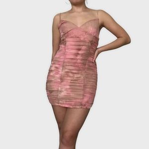 Lucy in the Sky pink and tan ruched mini dress